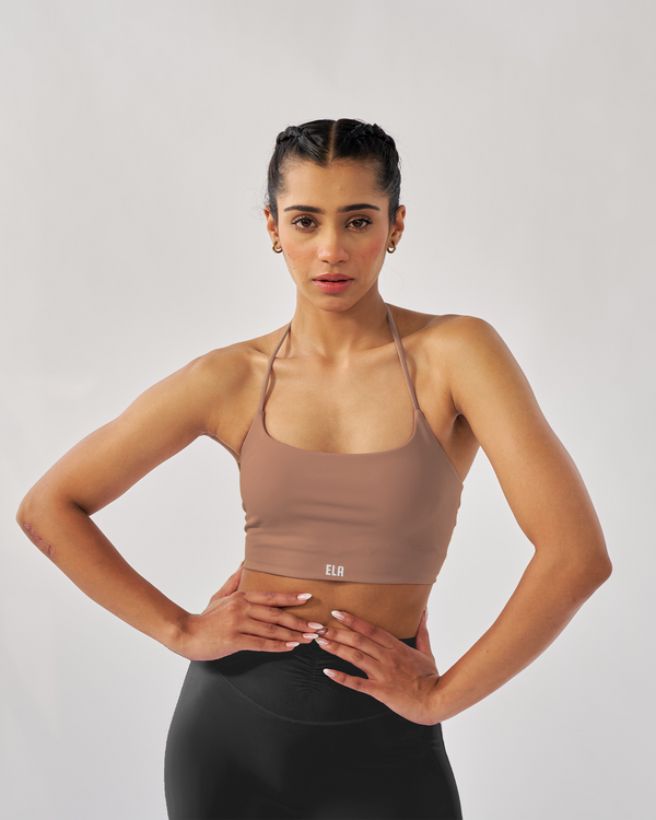 Butterbod™ Strappy Halter Bra - Coffee