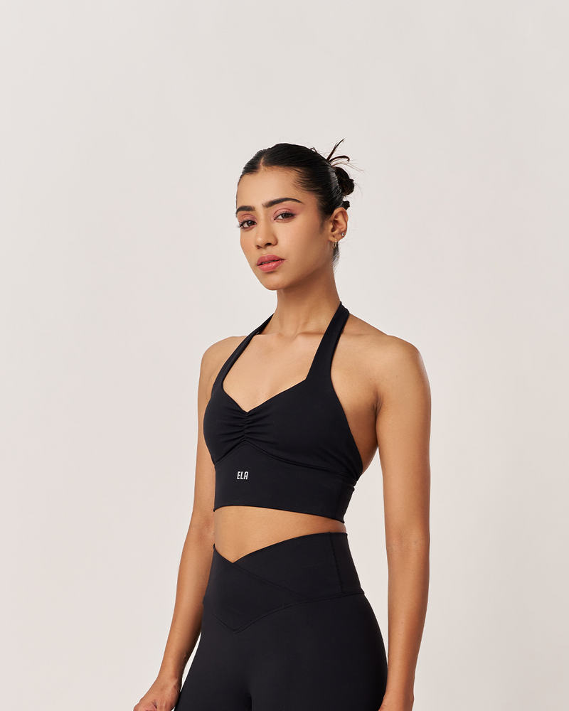 Ultraflex Ruched Halter Bra - Black