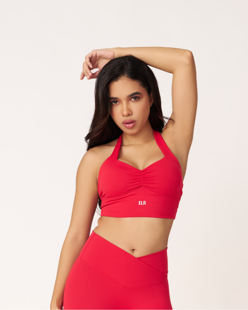 Ultraflex Ruched Halter Bra - Scarlet Red